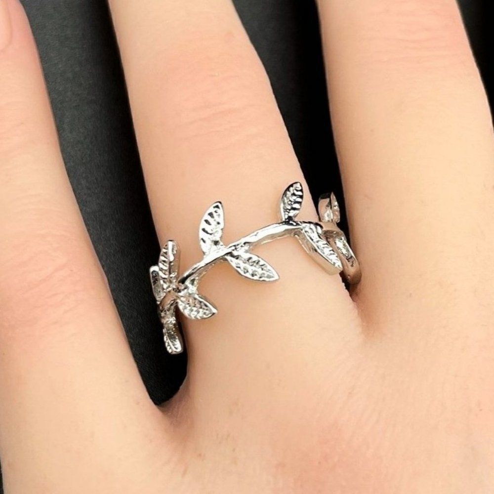 925 Sterling Silver Leaves and Branches Eternity Ring Size 8